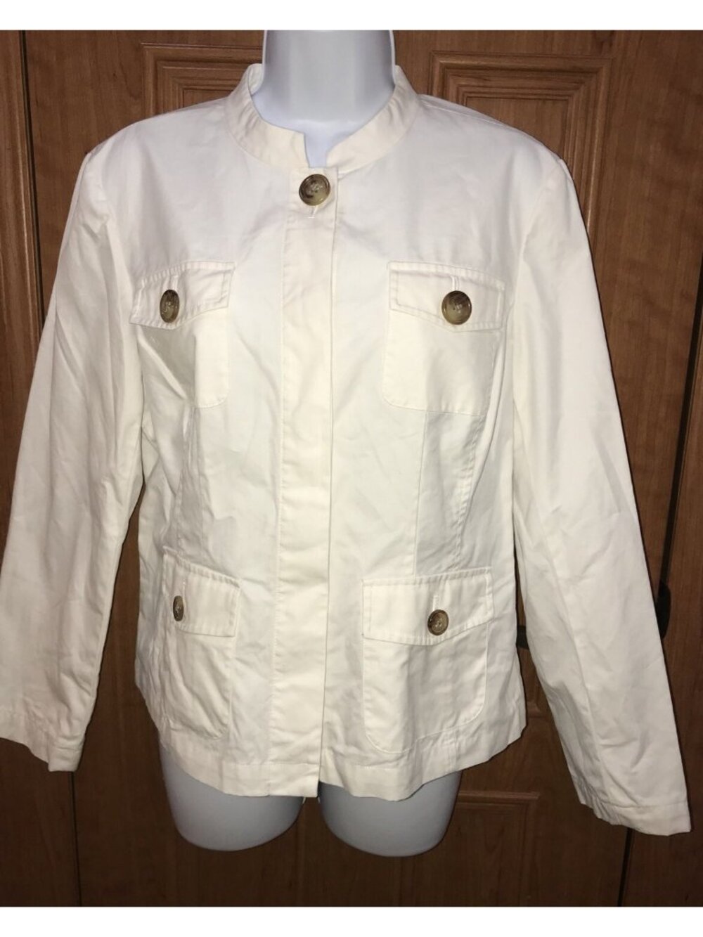 ORVIS White Cotton Summer Jacket Stand-Collar Size 10 EUC Pockets